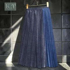 2016年製 KT KIYOKO TAKASE Modern Archive skirt blue 定番 デニム 転写 シャイニー メタリック プリント プリーツ ロング スカート ギミック ギャル テック インディゴ ブルー 光沢 美シルエット Sサイズ相当のサムネイル