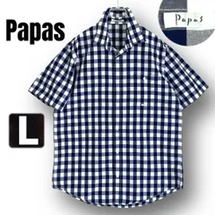 パパス/Papas MANIERE DE HEMING★ギンガムチェック半袖シャツ★レギュラーカラー★ネイビー★リラックスフィット★メンズL   #2606J054のサムネイル