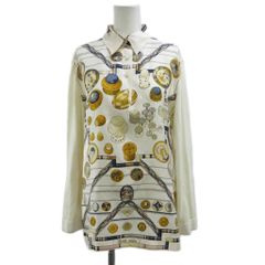 美品♡エルメス シルク100% ピンタック ブラウス シャツ チェーン柄 38