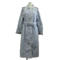 セリーヌ CELINE トレンチコート アウター ロング 総裏地 ストライプ ベルト付き 34 XS-S 青 ブルー 白 ホワイト /XZ ■GY50のサムネイル