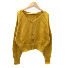 ルージュヴィフ Rouge vif リブニットカーディガン ミドル丈 Vネック 無地 マスタードイエロー /SY27のサムネイル