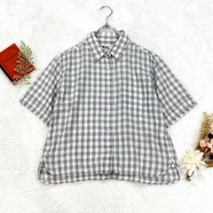 マーガレットハウエル MHL リネンチェックシャツ 丸襟 半袖 日本製 麻