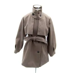 ミスティウーマン mysty woman スタンドカラーコート ミドル丈 無地 リボンベルト付き F ブラウン /SY6のサムネイル