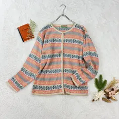 日本製 Vintage KENZO ケンゾー 長袖 カーディガン セーター 薄手 ボーダー 幾何学柄 総柄 フェアアイル柄 マルチカラー ヴィンテージ ビンテージ　レディースのサムネイル