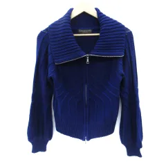 ボディドレッシングデラックス BODY DRESSING Deluxe ニットブルゾンジャケット ミドル丈 ダブルジップ 38 M 青 ブルー /SM6のサムネイル
