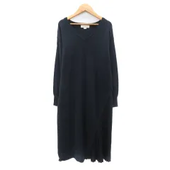 ビーミングバイビームス B:MING LIFE STORE by BEAMS ワンピース ミモレ丈 長袖 Vネック 切替 プリーツ ONE 紺 ネイビー /YK6のサムネイル
