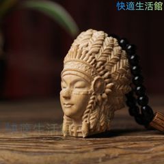 人気 高級柘植木彫 黄楊木 インディアンの美女 天然木製細工彫刻