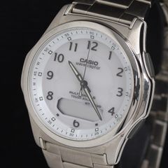 668 稼動 CASIO 時計 メンズ 電波ソーラー ウェーブセプター ホワイト 