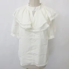 トッコ TOCCO ブラウス シャツ 半袖 ラッフルフリル レース 白 ホワイト Mのサムネイル