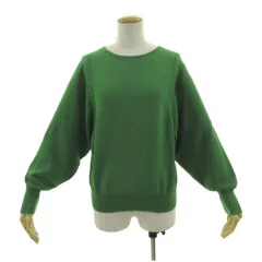 ヒューマンウーマン HUMAN WOMAN ペーパーヤーンプルオーバー 077-1170303 ニット 長袖 ボリュームスリーブ コットン混 グリーン 緑 Mのサムネイル
