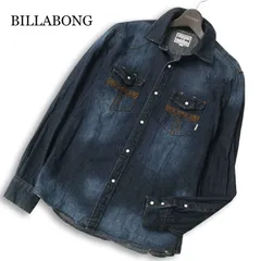 BILLABONG ビラボン 通年★ 長袖 ダメージ加工 刺繍 ネイティブ柄 ウエスタン デニム シャツ Sz.L メンズのサムネイル