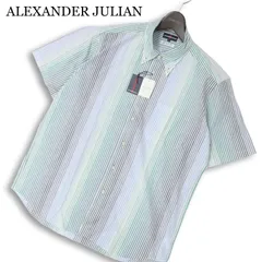 【新品 未使用】 ALEXANDER JULIAN アレキサンダージュリアン 半袖 ストライプ BD シャツ 大きいサイズ Sz.XL メンズのサムネイル