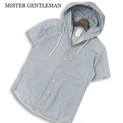 MISTER GENTLEMAN ミスタージェントルマン 春夏★ 半袖 ストライプ フーディー シャツ パーカー 日本製 Sz.M メンズのサムネイル