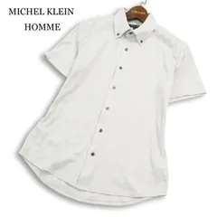 MICHEL KLEIN HOMME ミッシェルクラン オム 春夏★ 半袖 ヘリンボン柄 スリム ボタンダウン シャツ 日本製 Sz.46 メンズのサムネイル