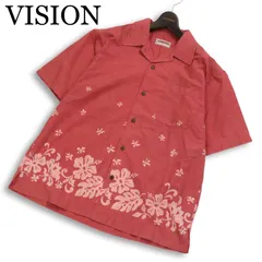 VISION ヴィジョン 春夏★ 半袖 花柄 ハイビスカス オープンカラー アロハ シャツ Sz.M メンズのサムネイル