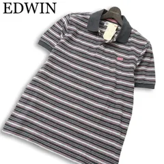 【新品 未使用】 EDWIN エドウィン 春夏★ 半袖 鹿の子 ボーダー ロゴ刺繍 ポロシャツ Sz.L メンズ グレーのサムネイル