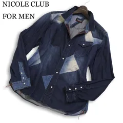 NICOLE CLUB FOR MEN ニコルクラブ フォーメン 襟ワイヤー★ 長袖 USED加工 切替 デニム ウエスタン シャツ Sz.50 メンズのサムネイル