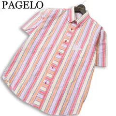 PAGELO パジェロ アンジェロ 春夏★ 半袖 刺繍 ストライプ ボタンダウン シャツ 日本製 Sz.L メンズのサムネイル
