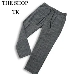 THE SHOP TK タケオキクチ 通年★ グレンチェック テーパード ストレッチ イージー パンツ Sz.M メンズ グレーのサムネイル