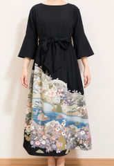 着物リメイクワンピース✿手染め浴衣反物✿Aラインワンピース＆バッグ