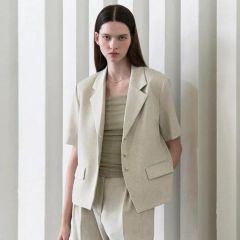 美品 ANAYI アナイ リネンライク ビエラ半袖 ジャケット 38 日本製