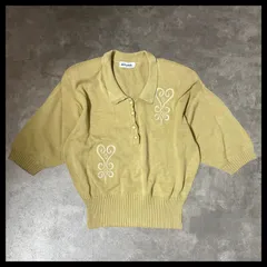 Pierre Cardin ニットポロ レディース ベージュ 半袖 サマーニット 刺繍 ナチュラルクラシカル 森ガール レトロ 古着のサムネイル