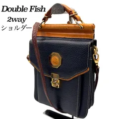 バイカラー✤【Double Fish／ダブルフィッシュ】2way ショルダーバッグ／ハンドバッグ　レザー ネイビー（紺）ヴィンテージ 0613のサムネイル