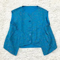 MIC design project センソユニコ 刺繍の総柄トップス ベスト ジレ ノースリーブシャツ 水色 カラフル 変形バルーン型 38のサムネイル