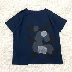 慈雨 水玉模様のデザインTシャツ カット入り ゆったり プリント半袖カットソー プルオーバー 日本製 ネイビー 濃紺 40サイズのサムネイル