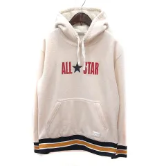 コンバース CONVERSE パーカー フリース プリント 長袖 M 白 アイボリー 紺 ネイビー 赤 レッド 黄 マスタード /MSのサムネイル