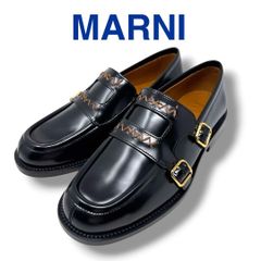 マルニ ローファー 37 黒 ブラック レザー バンビ ダブルバックル 24cm