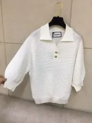 (新品) カールラガーフェルド パフ袖 白 エンボス 5分袖 カラ ニットTシャツのサムネイル