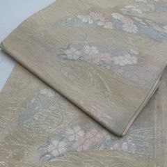 C◇着物くつろぎ 美品 夏物 霞に花 銀糸 菊 六通 正絹 薄物 絽 紗 袋帯