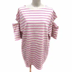 ダブルクローゼット w closet チュニック カットソー カットアウト ボーダー 七分袖 F アイボリー 白 ホワイト ピンク /YKのサムネイル