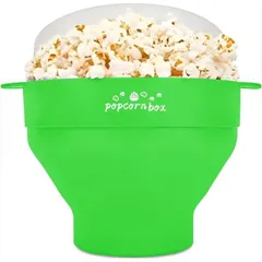 ポップコーンメーカー 電子レンジ用 シリコン製 折りたたみ式 BPAフリー 2〜4分で簡単調理 コンパクト収納 食器洗い機対応 グリーンのサムネイル