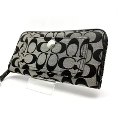 【 未使用 】COACH　コーチ　シグネチャー  ジャカードキャンバス　ラウンドファスナー長財布　グレー　アウトレット