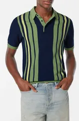 スコッチアンドソーダ メンズ トップス ポロシャツ コットン ニット Scotch Soda Stripe Textured Cotton Knit Polo Atlantic Blue ブルーのサムネイル