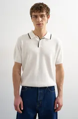 トップマン メンズ トップス ポロシャツ セーター コットン Topman Tipped Rib Cotton Polo Sweater Ecru エクリュのサムネイル