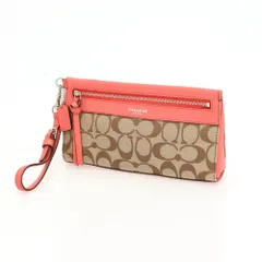 【中古】コーチ COACH キャンバス レザー クラッチバッグ ピンクxベージュ【WxH12xD3.5】【レディース】のサムネイル