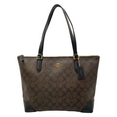 良品 COACH トートバッグ PVCレザー ブラウン シグネチャー 肩掛け