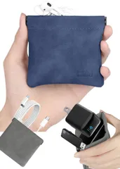 花禅 BUBM イヤホンケース 有線対応 イヤホン収納ケース ヌバックソフトレザー 撥水加工 ステンレス金具 ?部ベルベット 10cm開口 (ダーク ブルー W:10cm)のサムネイル