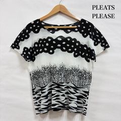 美品 PLEATS PLEASE プリーツ 半袖カットソー ブラック ホワイト
