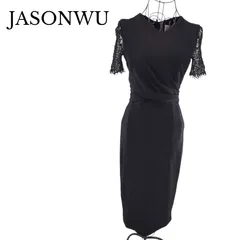 【訳あり】Jason Wu ジェイソンウー ブラックレースドレス 半袖 透け感 ロング丈 袖レース サイズ0 レディースのサムネイル