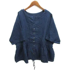 ネストローブ nest Robe 2024SS リネン インディゴ グレンチェック 2WAY ブラウス シャツ 七分袖 01241-1041 ネイビー 紺 Fのサムネイル