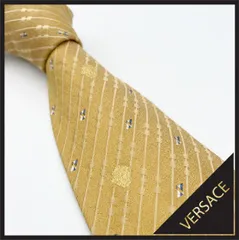 VERSACE（ヴェルサーチ）ネクタイ メンズ シルク100% メデューサ ジャガード織 ストライプ柄 ゴールド 金色 ビジネス 結婚式 パーティー スーツ 高級シルク ブランド 紳士服 美品【送料無料】のサムネイル