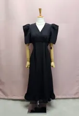 ブラック パフスリーブ フリル ロング丈ワンピース
