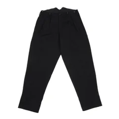 ヨウジヤマモト プールオムYohji Yamamoto POUR HOMME ウールストライプ織りタックテーパードパンツ 黒Mのサムネイル