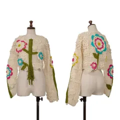 ツモリチサトTSUMORI CHISATO ウールフローラル編みショートニットカーディガン アイボリー他Mのサムネイル
