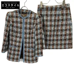 BrooksBrothers　ブルックスブラザーズ　ライトブルー ノーカラーツイードジャケット スカート セットアップ　0のサムネイル