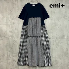 emi+ エミプラス 5分袖 カットソー 切り替え ギンガムチェック ティアード ロングワンピース ブラック系 ロング丈 マキシ丈 ドッキングワンピース トレンド きれいめ カジュアル 体型カバー 大人可愛い 夏 ★ ■◆のサムネイル